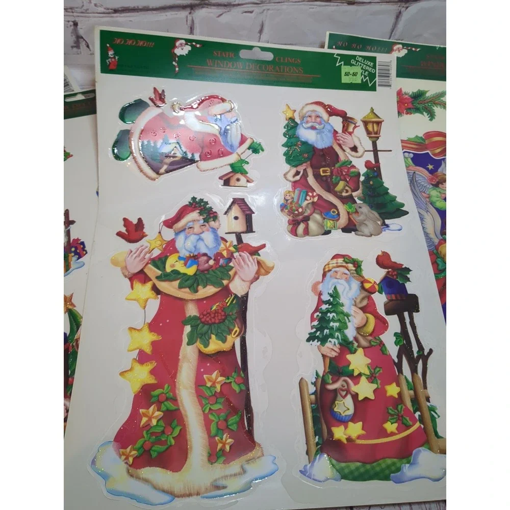 Vintage Lot of Christmas Holiday Window Static Cling 8 Sheets New & Used